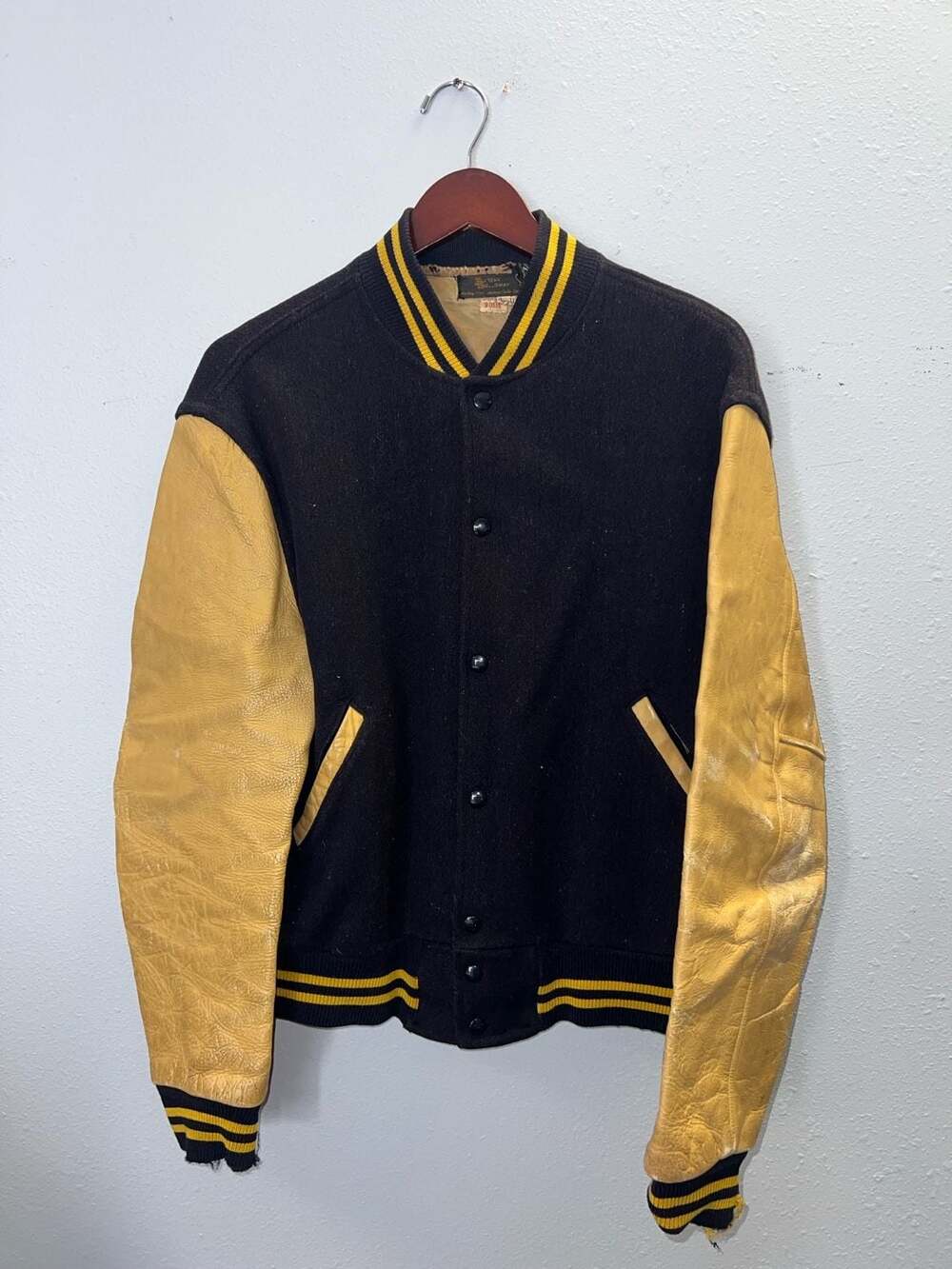 Vintage 1950s Holloway Wool Leather Letterman Varsity Jacket Mens 40 Black